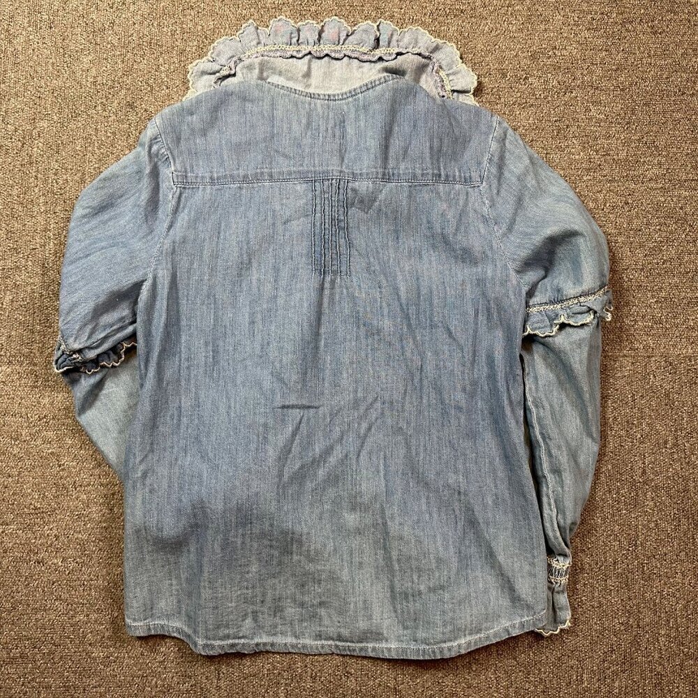 seventy + mochi Phoebe Ruffled Collar Blouse in Light Chambray Denim Size 2 - Picture 8 of 8